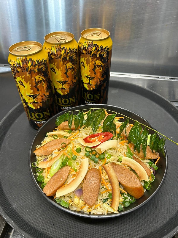 Lion Beer with Sausage fried rice by Colombo Kottoo